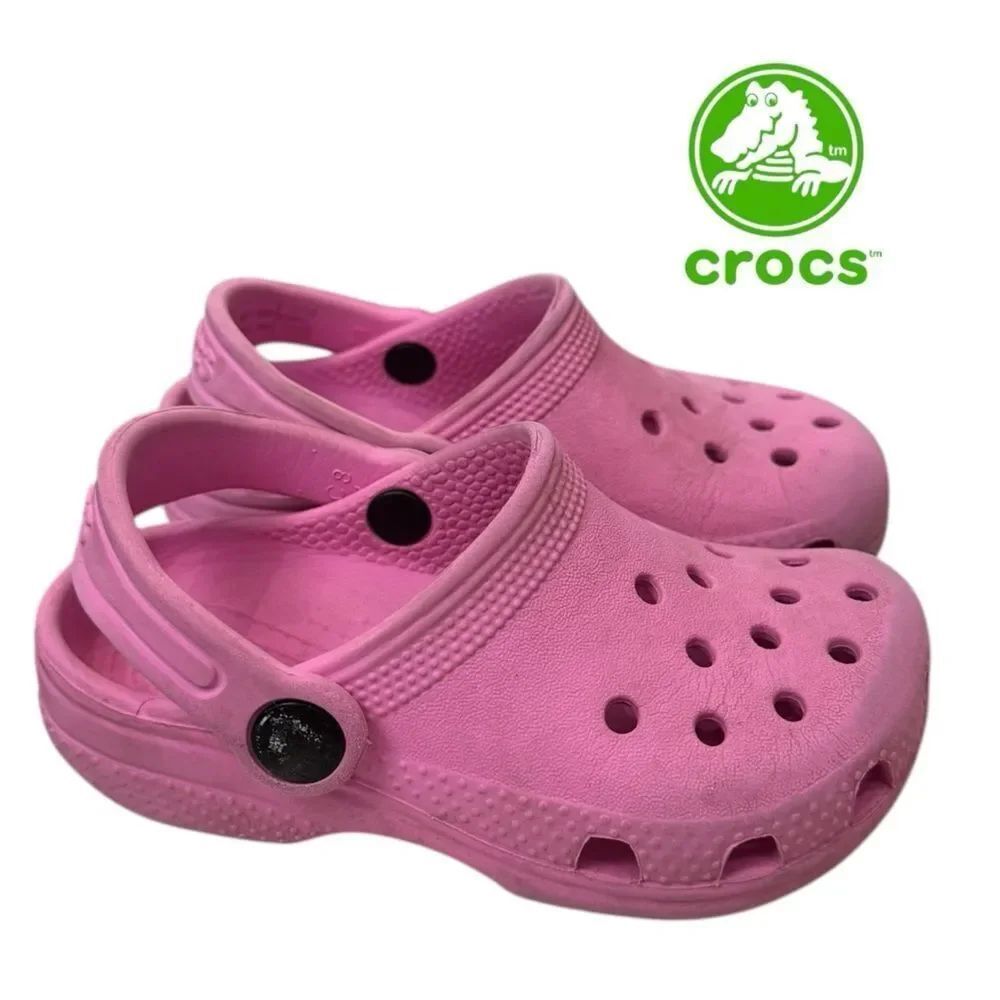 CROCS Lot of 2 Pink Hearts Little Girl's Kids Classic Clogs 8 10